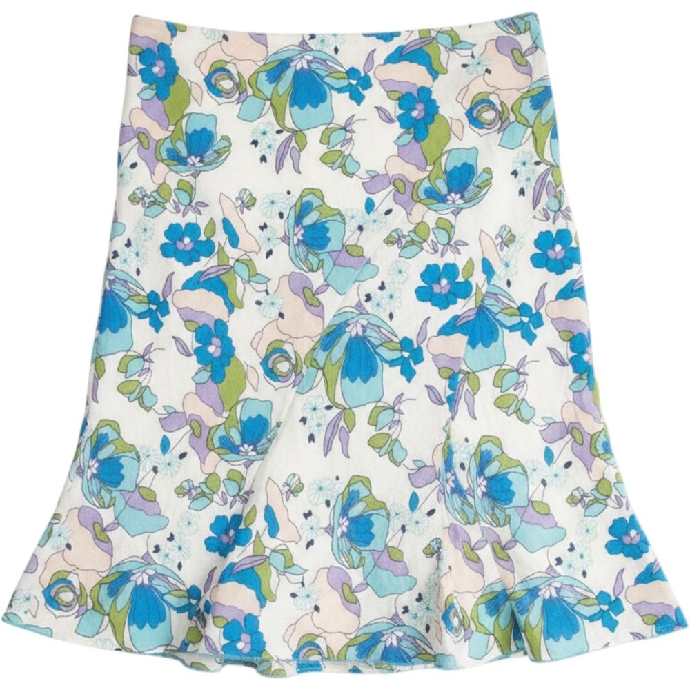 Luna Chix Floral‎ Midi Skirt Medium Blue Green Cotton A-Line Cottagecore 90'a